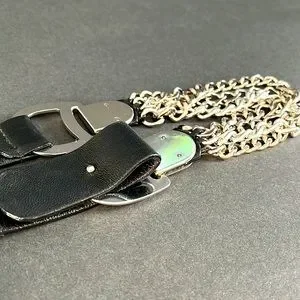 Sandy Duftler Designs Leather Chain Belt VTG SANDY DUFTLER Leather With Gold Chain Links And Tussle  main image 2